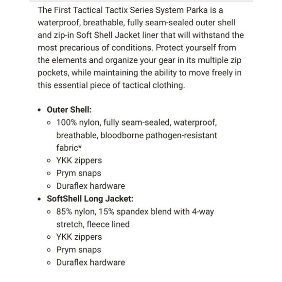 First Tactical Men’s Tactix 3-In-1 System Parka Jacket Black L Waterproof - Picture 14 of 15